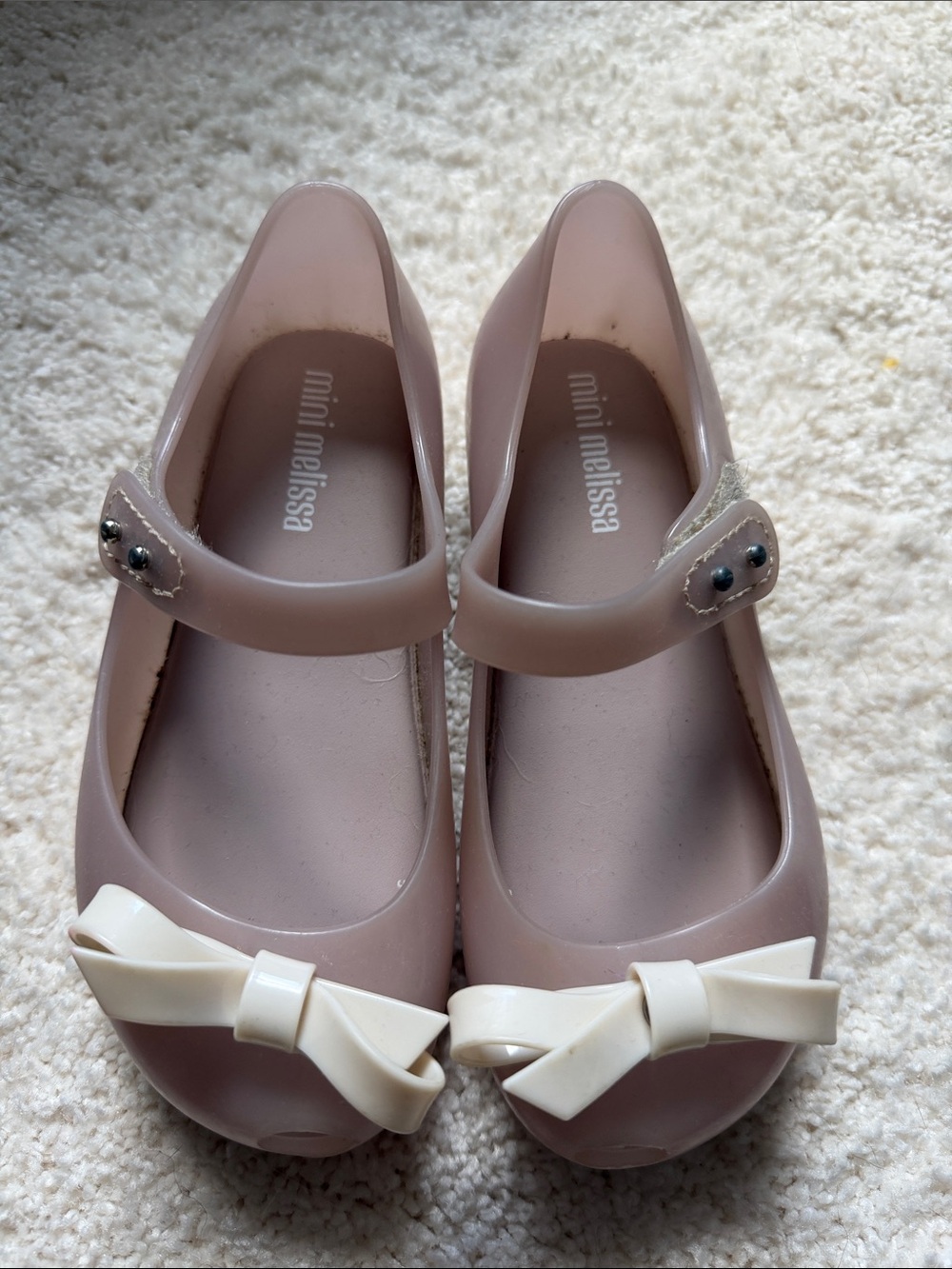Mini Melissa Pink Jelly Mary Jane Flats with Cream Bows